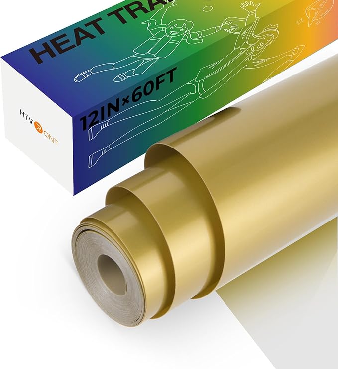 HTVRONT Heat Transfer Vinyl Gold Iron on Vinyl, 12 x 60FT | Gold HTV Vinyl Roll by HTVRONT