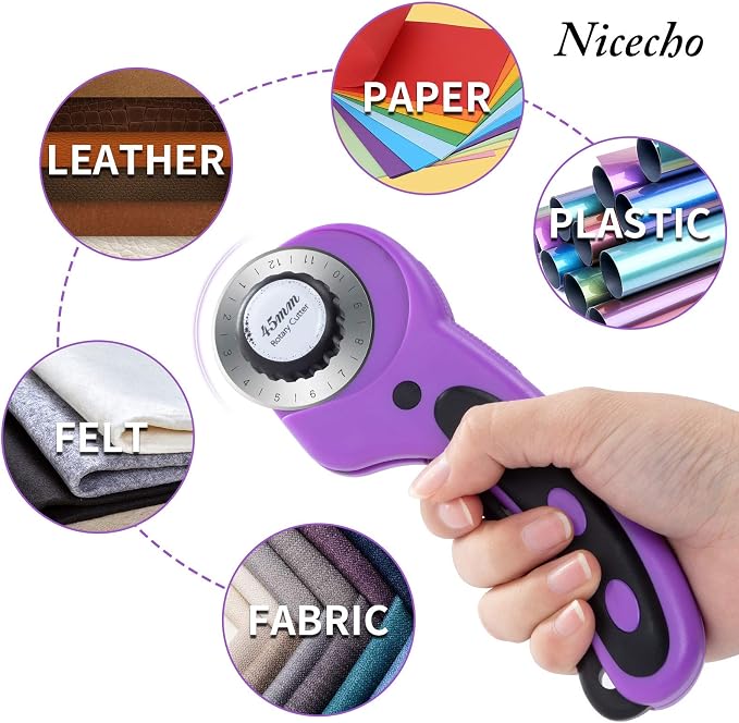 Nicecho Rotary Cutter Set, Sewing Quilting Supplies, 45mm Fabric Cutters - Image 3
