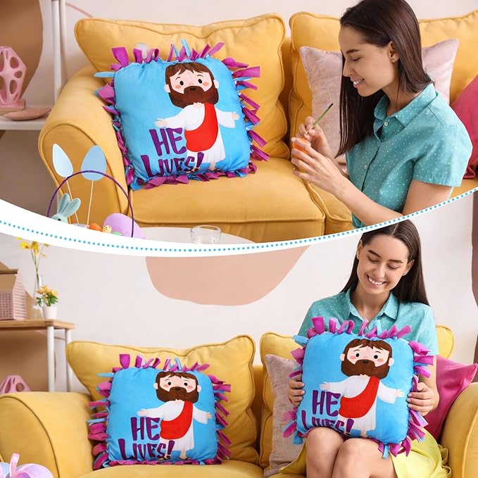 Chunful 6 Sets Christian Tied Pillow Craft Kit 2026 VBS Crafts Jesus He Lives - Image 6