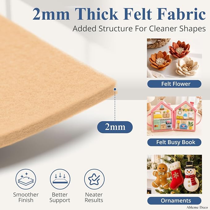 12" x 12" Felt Sheets for Crafts, 2mm Stiff Felt Fabric, Nude | 2mm Thick Stiff - Image 2