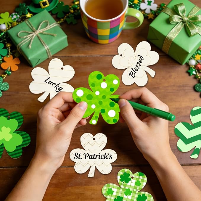 80PCS Wooden Shamrock Ornaments to Paint St. Patrick's Day Decorations - Image 5