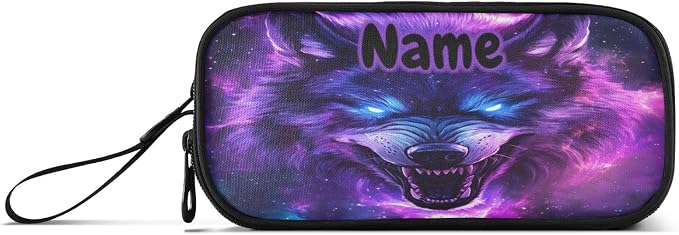 Custom Blue Eyes Wolf Purple Galaxy Pencil Case Box Boys Girls Personalized - Image 6