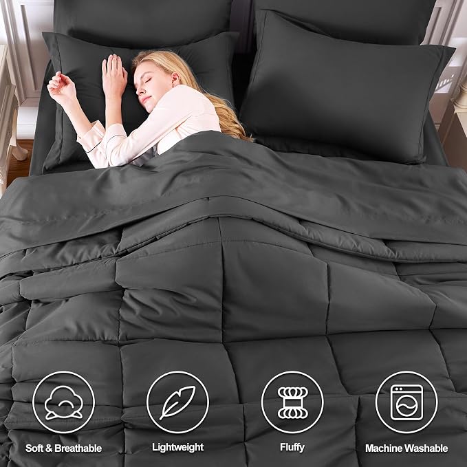 CozyLux Queen Comforter Set Dark Grey - Image 2