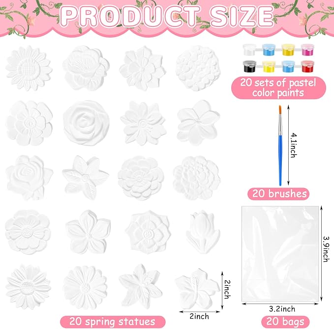 JellyArch 20 Set Flower DIY Painting Kit Ceramic to Paint Your Own Statues - Image 6