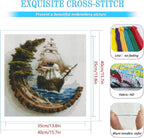 KYOQFVN Sailboat Stamped Cross Stitch Kits, Ocean Sail Boat Needlepoint Counted - Image 2