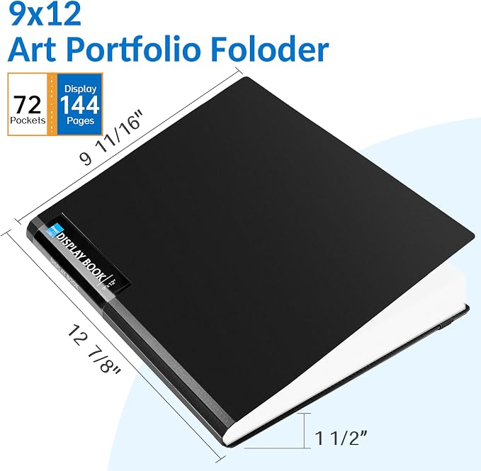 Sooez Art Portfolio 9"x12", 72 Pockets Large Portfolio Folder Display 144 Pages - Image 3
