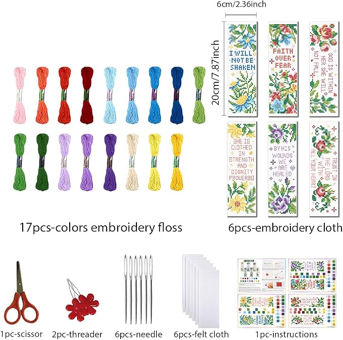 FREEBLOSS 6 Set Cross Stitch Bookmark Kits Stamped Embroidery Kit Bookmarks DIY - Image 2
