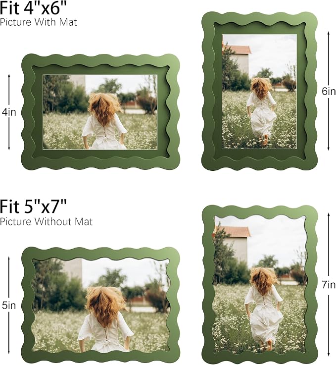 5x7 Picture Frame with Mat for 4x6, Wavy Edge Wooden Real Glass Photo Frame for - Image 4