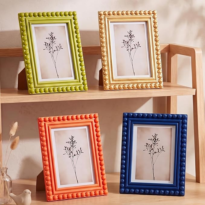 4 Pack 5 x 7 Picture Frame, Wood Beaded Boho Photo Frame, Vintage Photo Display - Image 4