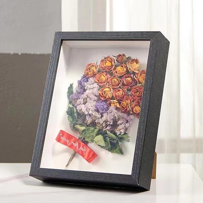 2 Pack 6x8 Shadow Box Frame，HD Glass Wooden Black Hollow Photo Frame, Seashell - Image 2