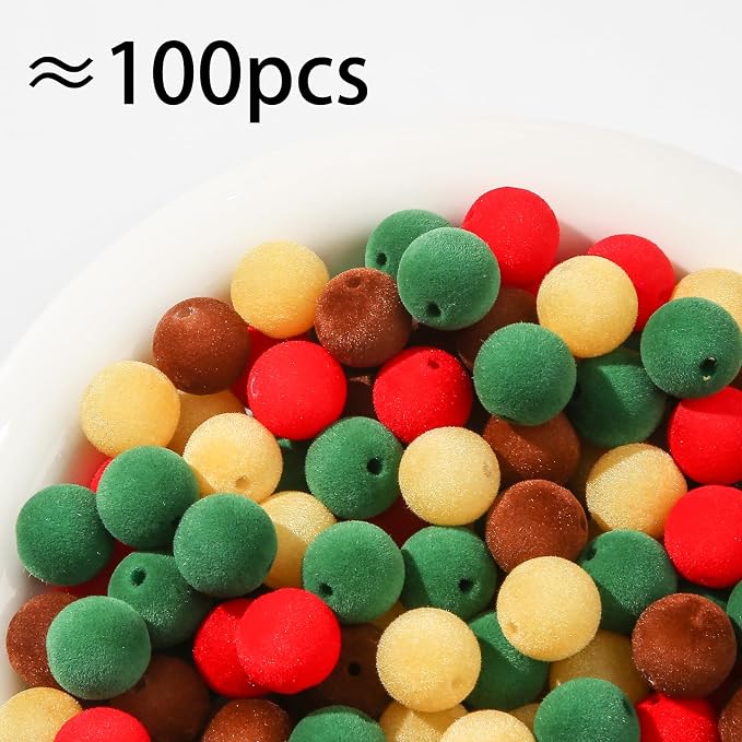 16mm Acrylic Beads 100pcs Christmas Pom Pom Bead Loose Fuzzy Faux Fur Poms Beads - Image 2