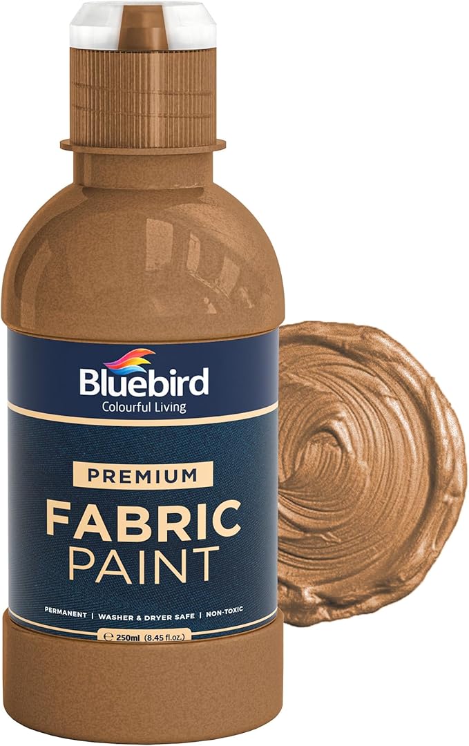 BLUEBIRD Fabric Paint, Copper Brown, 8.5 Fl Oz, Permanent Fabric Paints by BluebirdArts