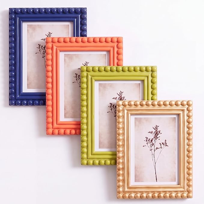 4 Pack 5 x 7 Picture Frame, Wood Beaded Boho Photo Frame, Vintage Photo Display by Chitidr