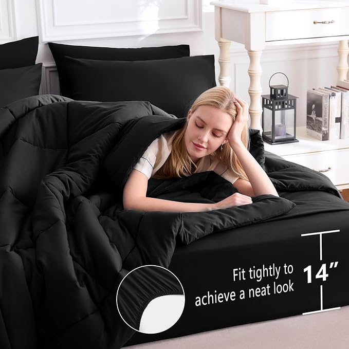 CozyLux Twin XL Comforter Set Black, 5 Pieces Twin Extra Long Bed in a Bag - Image 5