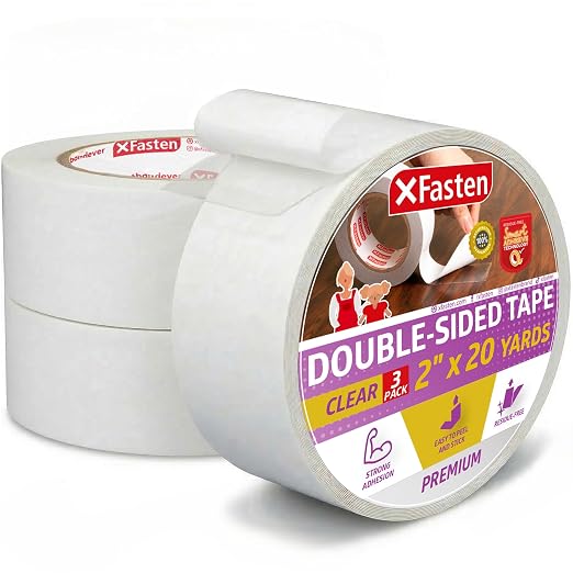 XFasten Removable Double Sided Tape Clear 2 inch x 20 Yards Transparent by XFasten