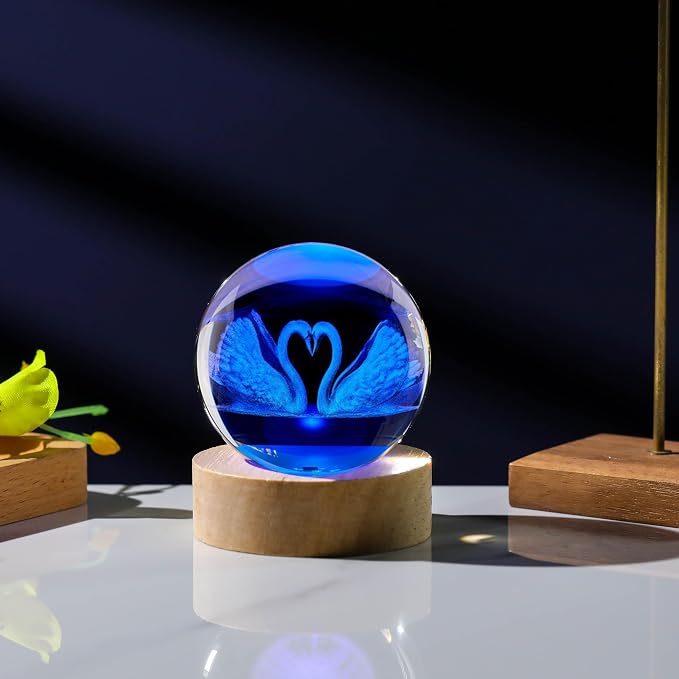 3D Swan Gifts: Crystals Ball 60mm Glass Figurines Decor Items - Image 3