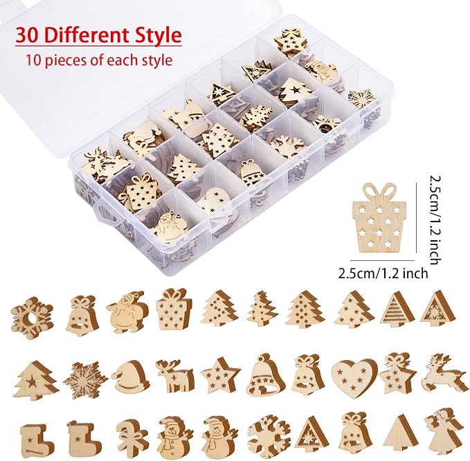 300 Pieces Unfinished Mini Wooden Christmas Ornaments DIY Wooden Christmas - Image 3