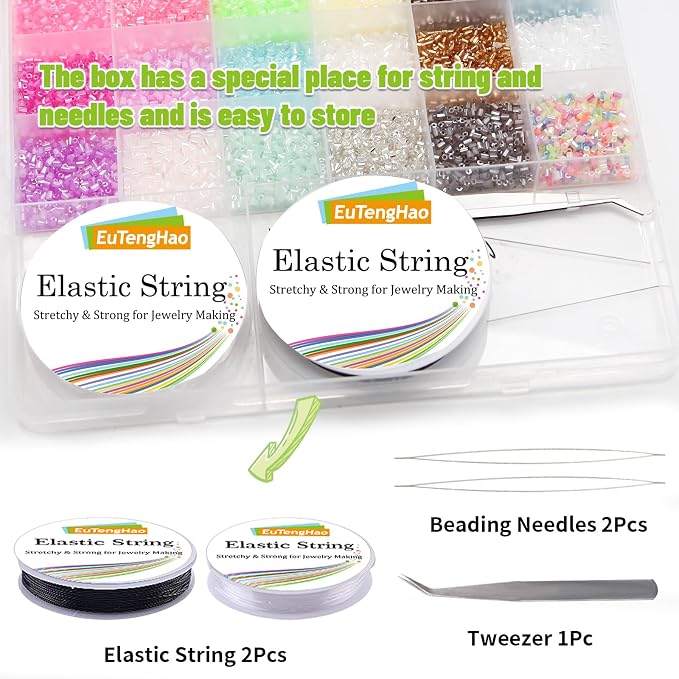 EuTengHao 16800pcs Tube Beads Kit Glass Bugle Seed Beads Small Craft Beads - Image 7