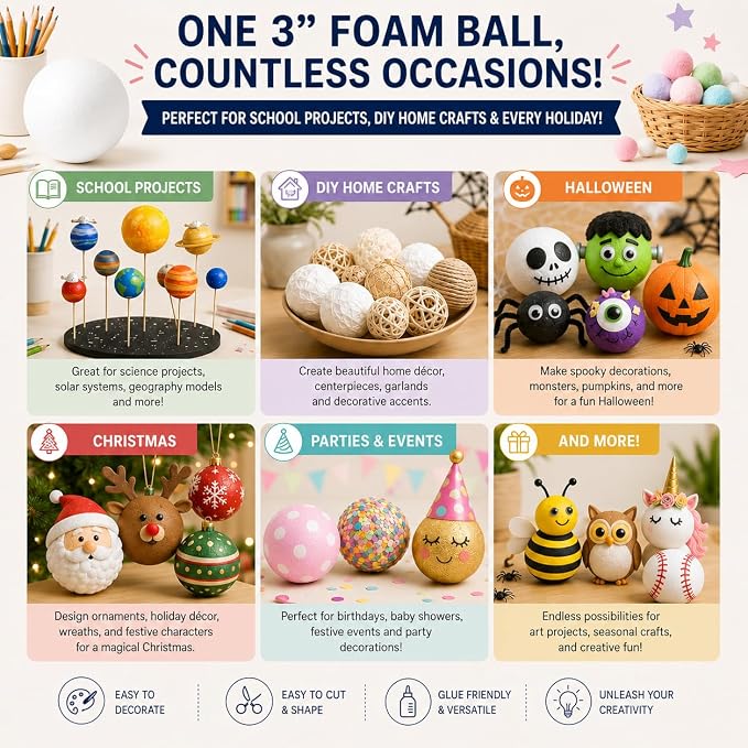 Evershine 50 Pack 3 Inch Craft Foam Ball - Image 6