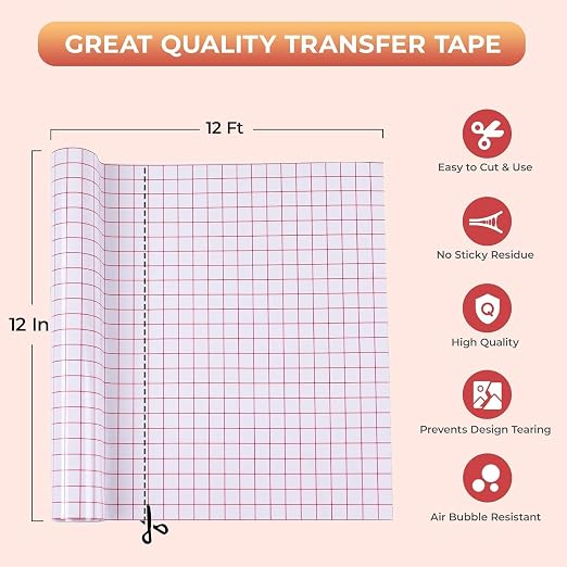YRYM HT Transfer Tape for Vinyl -12" x 12 FT w/Red Alignment Grid Transfer Paper - Image 2