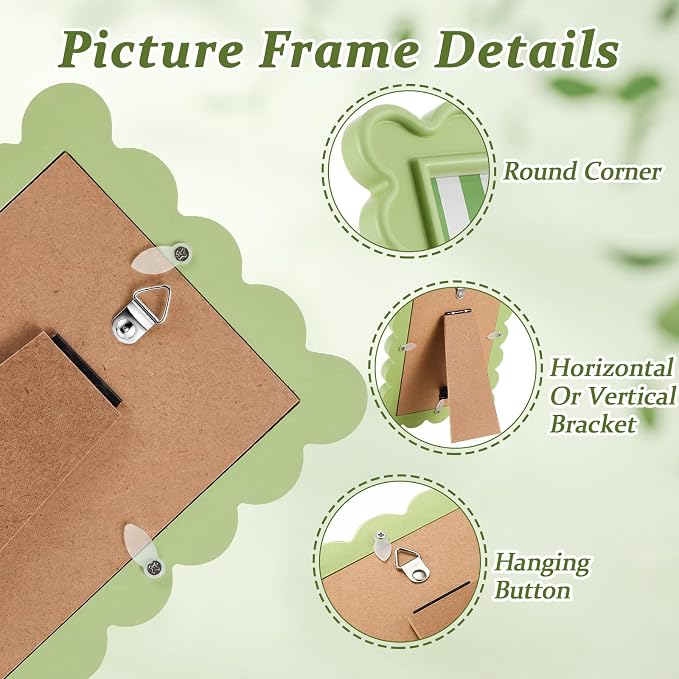 AceOrbit 4x6 Inches Light Green Flower Wavy Scalloped Picture Frame Cute Wavy - Image 3