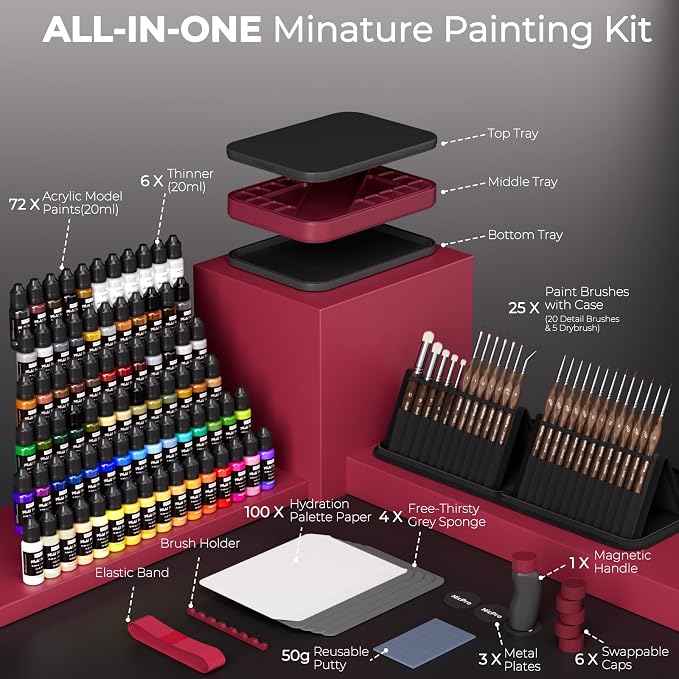 Nicpro All-In-One Miniature Painting Kit, 72 Colors Model Paint Set - Image 2