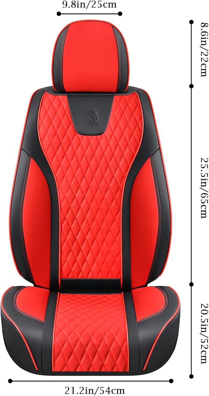 Doogo Front Seat Covers, Leather Seat Covers for Cars,Waterproof Car Seat Protector 2PCS, Auto Driver Seat Cover Accessories Fit for Most SUV Trucks(Black&Red,Front Pair)
