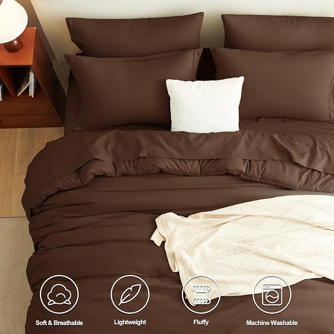 CozyLux Queen Comforter Set Brown, 7 Pieces Bed in a Bag Queen Comforter Set - Image 2