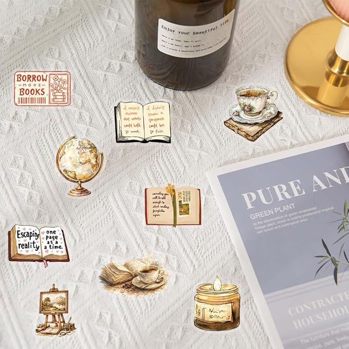 50 Pieces Retro Reading Transparent Stickers - Image 5
