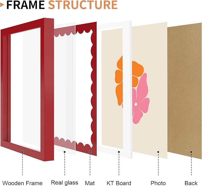 8x10 Picture Frame with Real Glass, Wooden cute 8 x 10 Photo Frame with Wavy Mat - Image 5