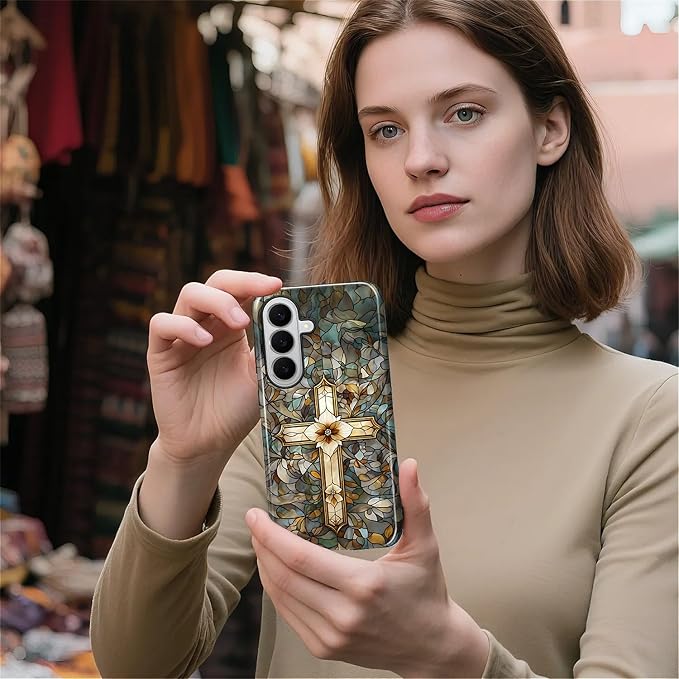 for Samsung Galaxy S26+ Case, Christian Cross Stained Glass Pattern Glossy 2 in - Image 6