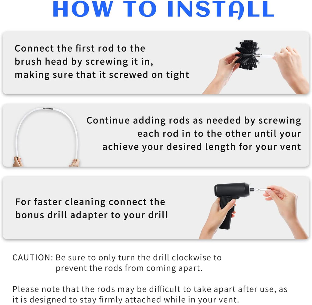 HOKLNUSE Dryer Vent Cleaner Kit Chimney Sweep Cleaning Tools Pellet Stove Cleaner Kit Air Dryer Duct Fireplace Brushes for Easy Lint Cleaning with 4" and 6" Brush Heads (Medium Duty, 30Feet)