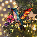 Flowers and Hummingbird Acrylic Suncatcher Stained Glass Effect Window Car - Image 6