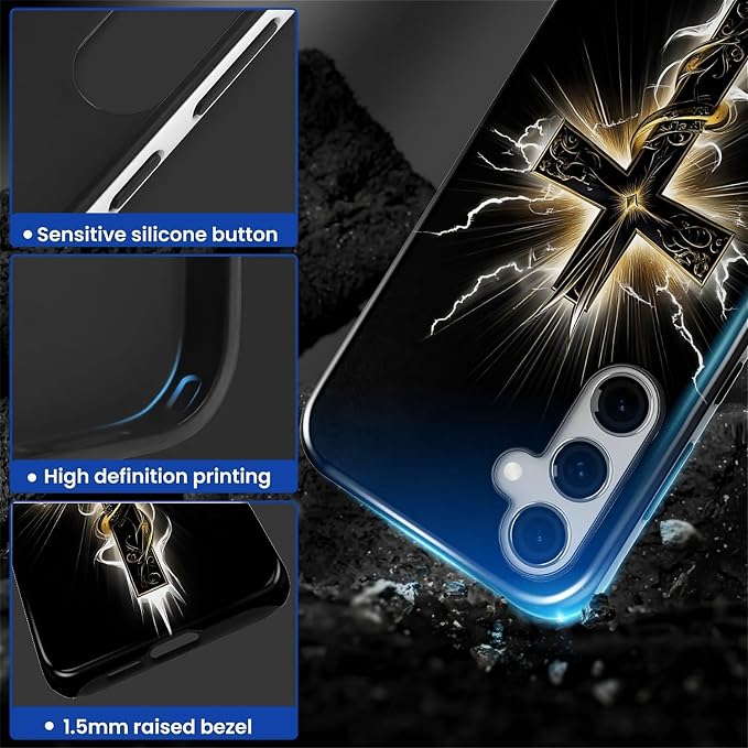 for Samsung Galaxy S25 FE Case, Cool Cross Pattern Glossy 2 in 1 Shockproof - Image 6