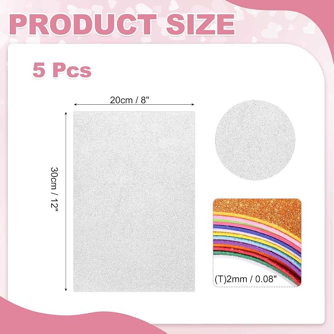 MECCANIXITY 5 Sheets Silver Shiny Foam Sheets, 8 Inch x 12 Inch Sparkle EVA - Image 2