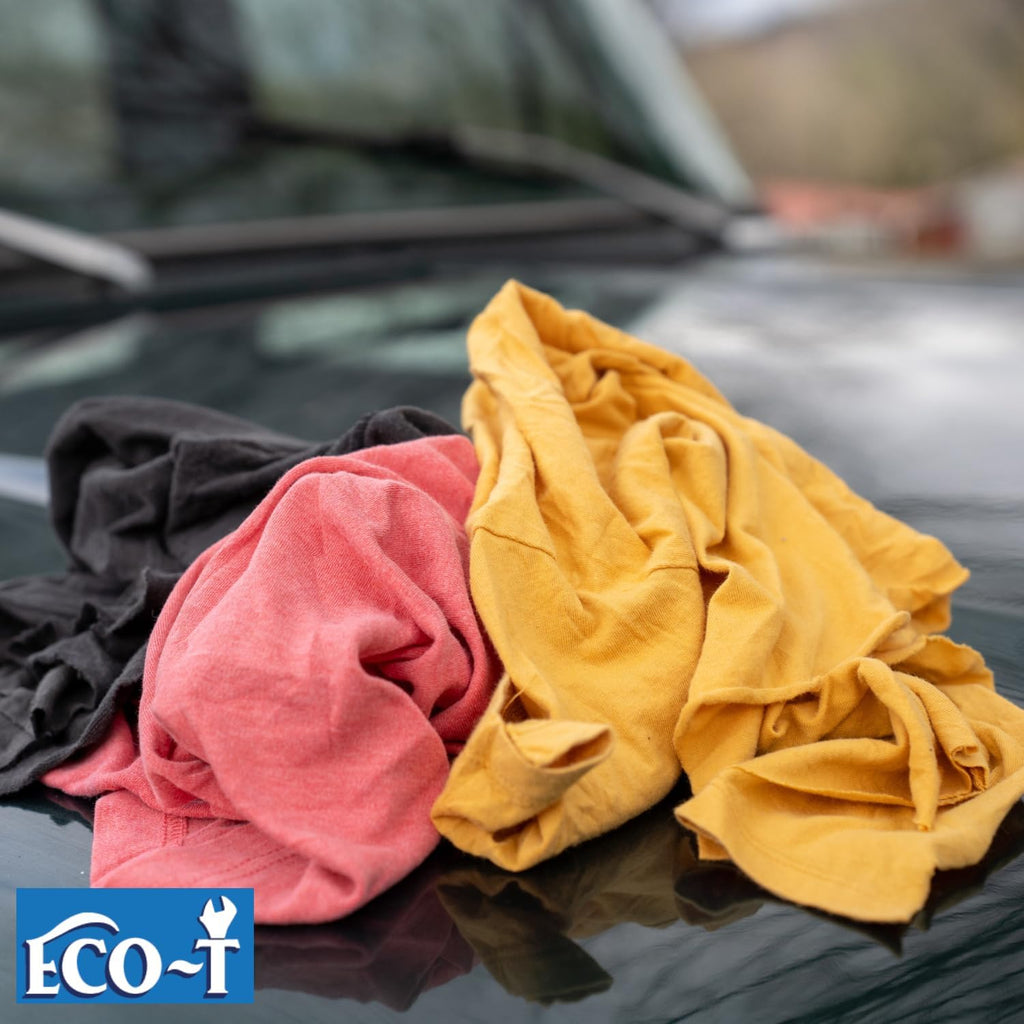 1 Lb Bag Eco-T Mechanic Shop Rags - Colored T-Shirt Material, 100% Recycled, Eco-Friendly, High Absorbency, Low Lint, Low-Cost, Industrial Use Wiping Cloth