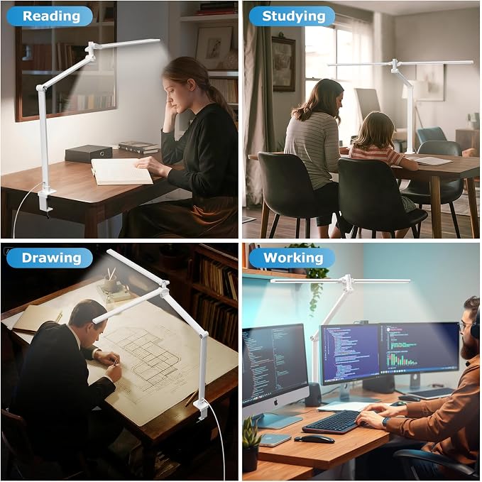 Airlonv LED Desk Lamp, Double Swing Arm Wide Lighting Area Desk Lamps - Image 8