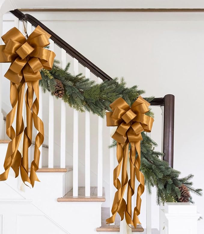 HUIHUANG Copper Satin Wired Ribbon 1-1/2 inch Copper Colored Wire Christmas - Image 5
