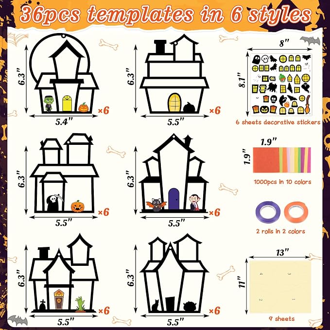 Renbuzhu 36PCS Halloweens Crafts Bulk: Haunted House Paper Suncatchers DIY Kit - Image 4