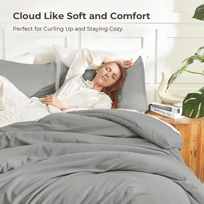 Litanika Comforters Grey Twin/Twin XL Size, 2 Pieces Lightweight Solid Bedding - Image 2