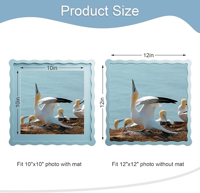 12x12 Picture Frame with Mat for 10x10, Wavy Edge Wooden Real Glass Photo Frame - Image 3