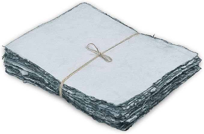LEATHER VILLAGE Grey Deckled Edge Handmade Watercolor Paper 12x16 | 50 Sheets by LeatherVillage