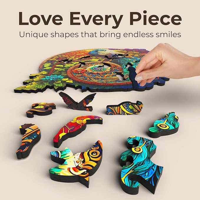 CRAFTHUB Animal Wooden Puzzles for Adults – A3 Peacock Yin Yang - Image 3