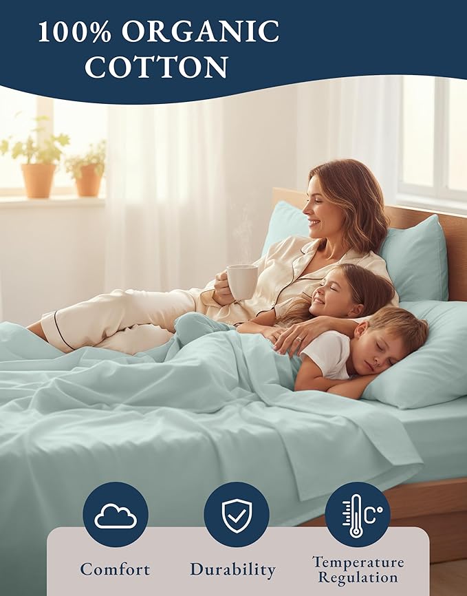 LANE LINEN 100% Organic Cotton Eco Friendly Sustainably Produced Queen Sheets - Image 6