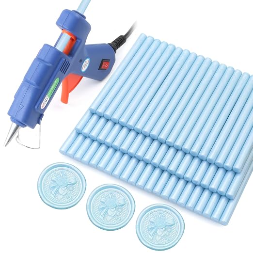 Wax Seal Kits, Light Blue Sealing Wax Sticks, HOSEALING Glue Gun and Wax Seal by HOSEALING