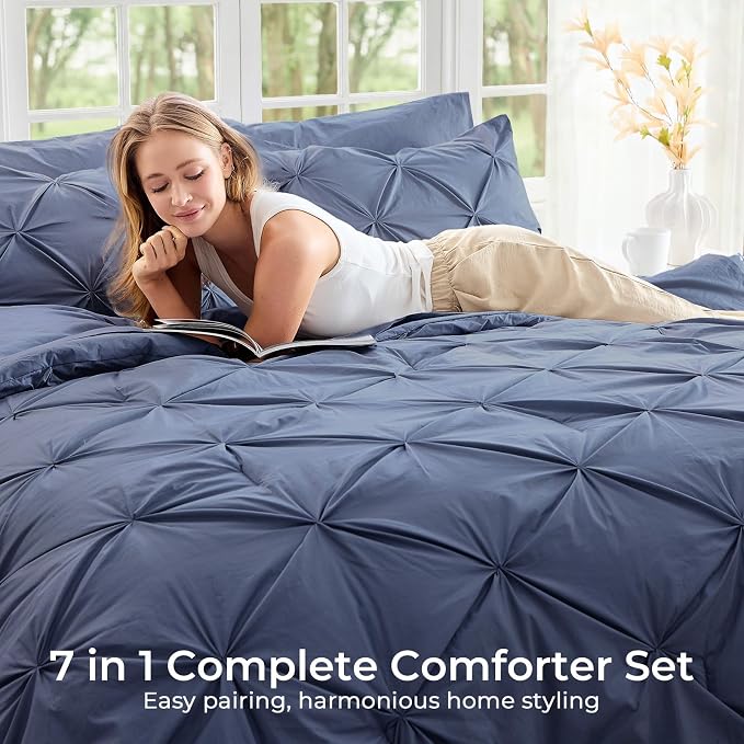 Sasttie Queen Comforter Set, 7-Piece Bed in a Bag, Pintuck Bedding Sets - Image 6