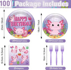 100 Pcs Axolotl Birthday Party Supplies Pink Axolotl Disposable Paper Plates - Image 2