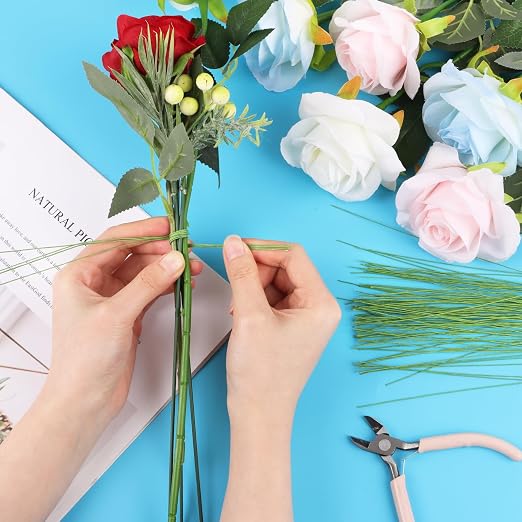 CCINEE 100 PCS Floral Wire Stems, 26 Gauge Green Paper Wrapped Florist Flower - Image 4