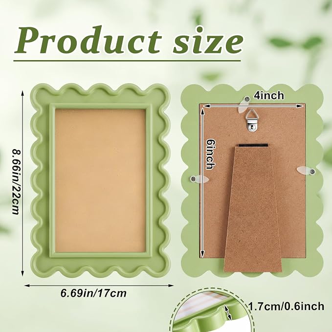 AceOrbit 4x6 Inches Light Green Flower Wavy Scalloped Picture Frame Cute Wavy - Image 2