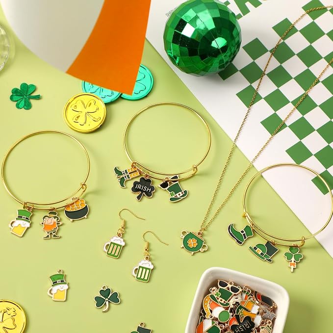 SANNIX 110Pcs 55 Pairs St. Patrick's Day Charms St. Patrick's Shamrock Charms - Image 4